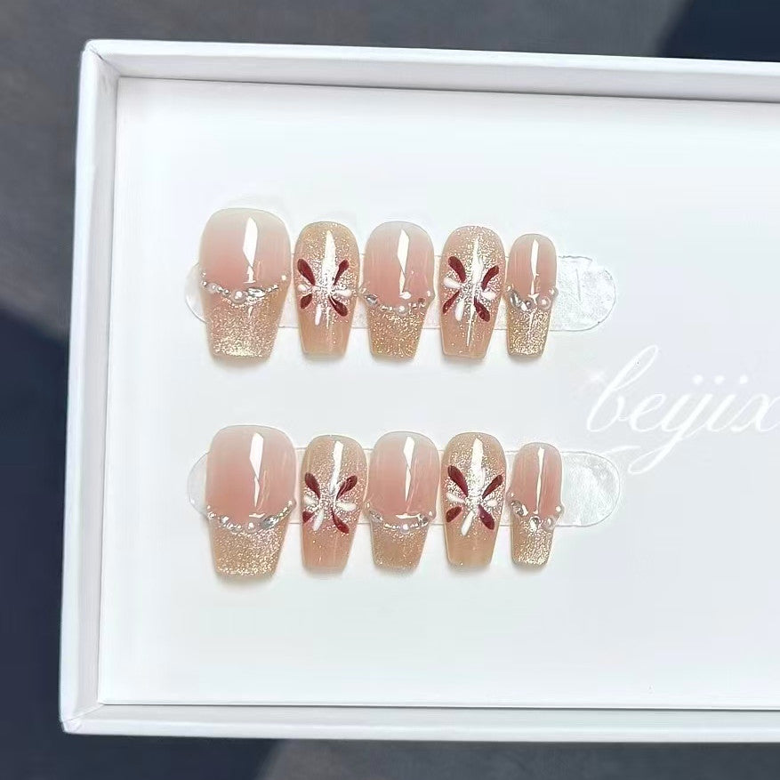 Fireworks French Cat Eye Press-on Nails with Blush Gradient
