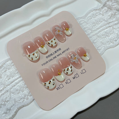 Gentle French Leopard 3D Flower Fake Nails