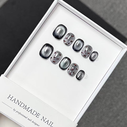 Black Cat Eye Leopard Print Press-On Nails - Edgy Glam