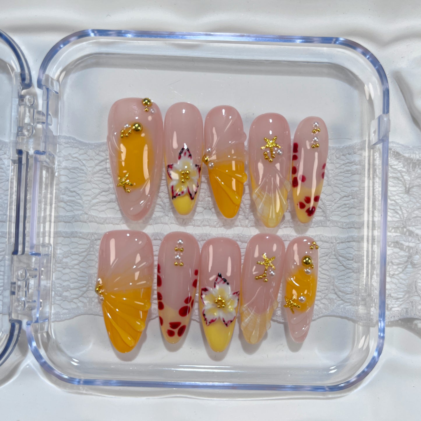 Orange Gradient 3D Flower Press On Nails