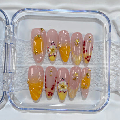 Orange Gradient 3D Flower Press On Nails