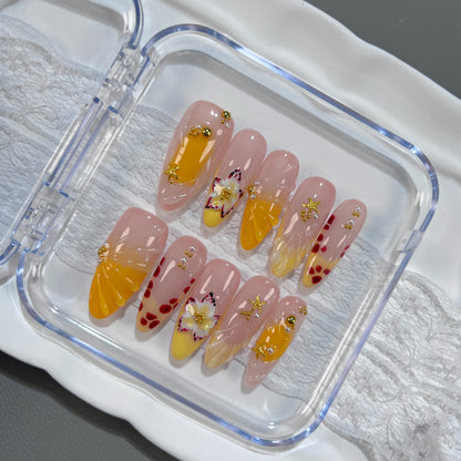 Orange Gradient 3D Flower Press On Nails