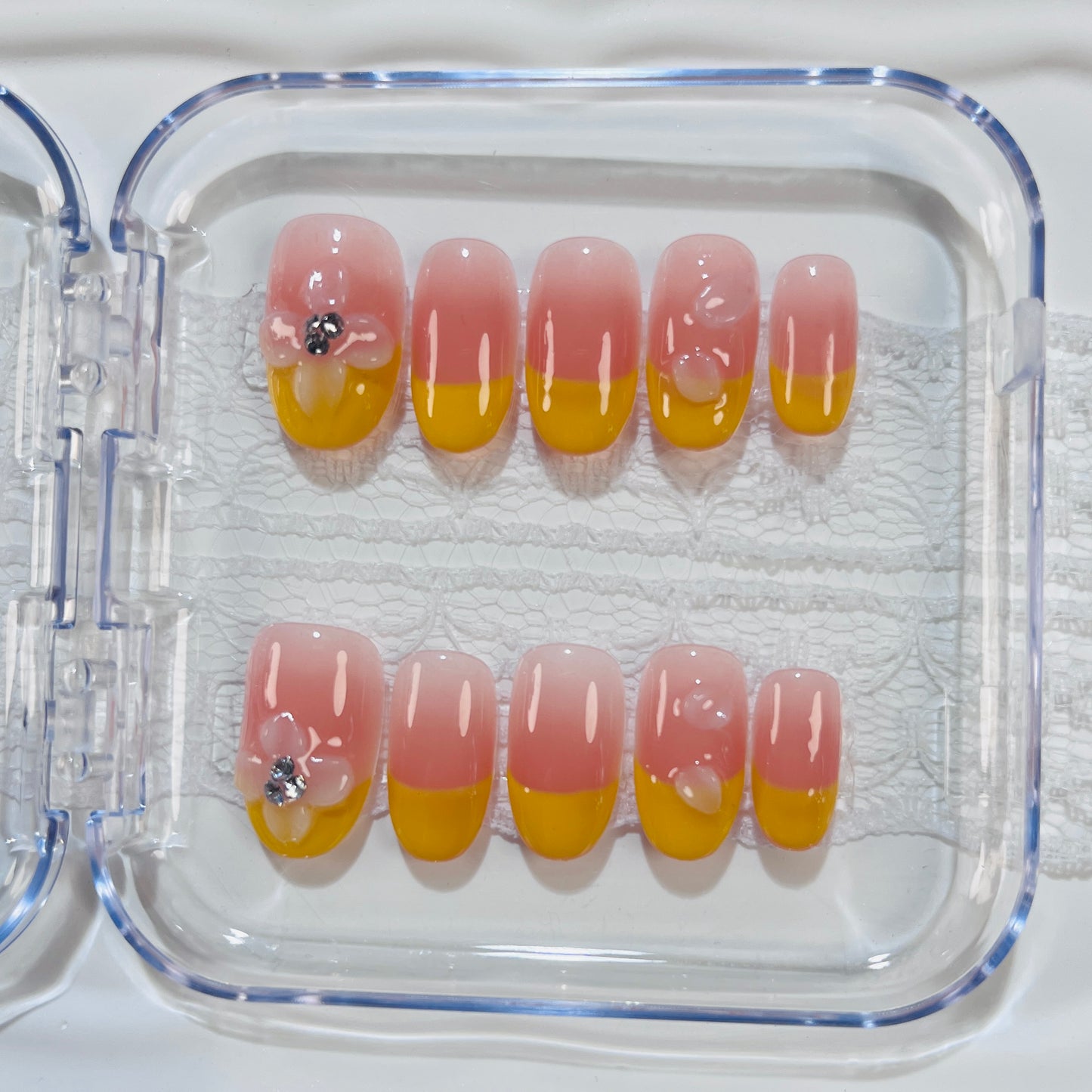 Peach Orange Ombre 3D Flower Press On Nails