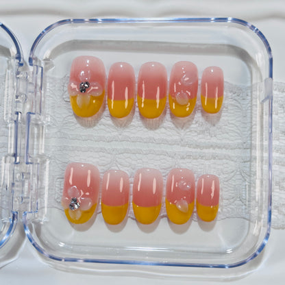 Peach Orange Ombre 3D Flower Press On Nails