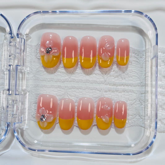 Peach Orange Ombre 3D Flower Press On Nails
