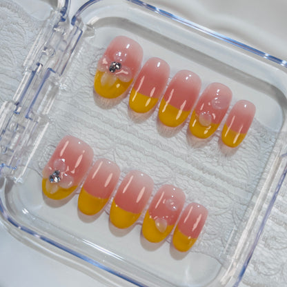 Peach Orange Ombre 3D Flower Press On Nails