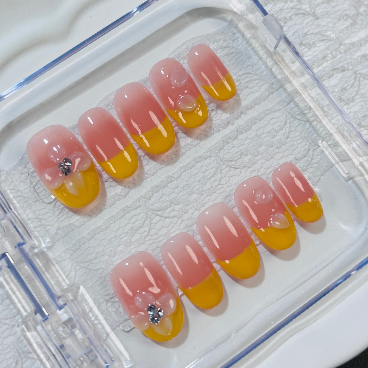 Peach Orange Ombre 3D Flower Press On Nails
