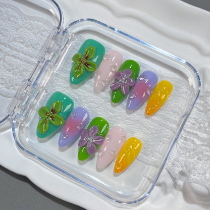 3D Flower Omber Water Drop Fake Nails