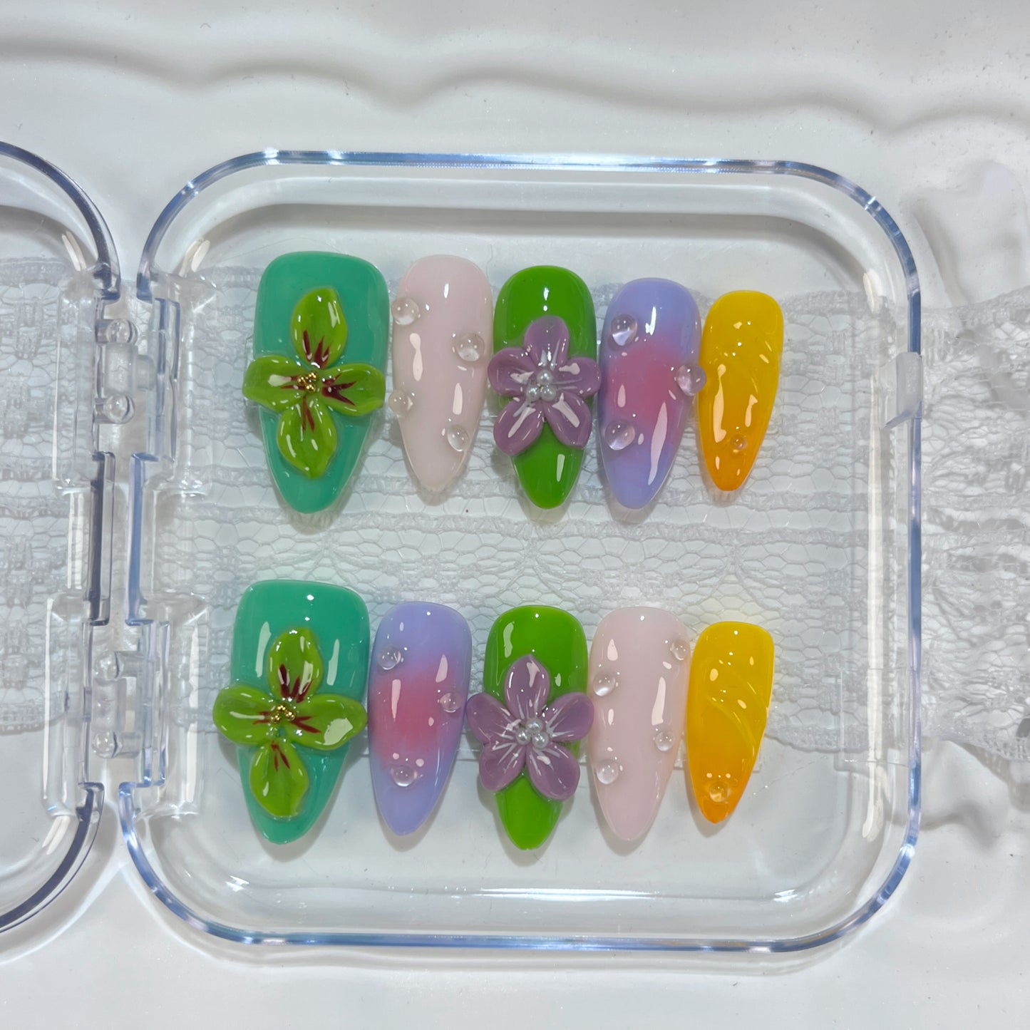 3D Flower Omber Water Drop Fake Nails