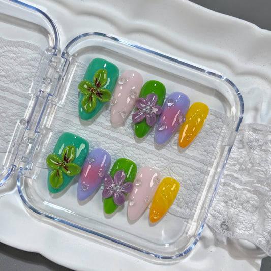 3D Flower Omber Water Drop Fake Nails