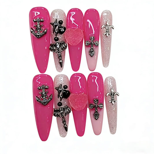 3D Sculpted Floral Press-On Nails - European French Style